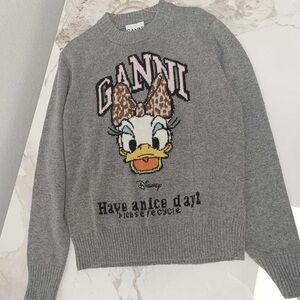 Ganni Gray Sweater with Cartoon Character Daisy Duck